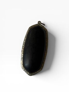 Source Unknown Black Stone Silver-Edge Pendant Necklace